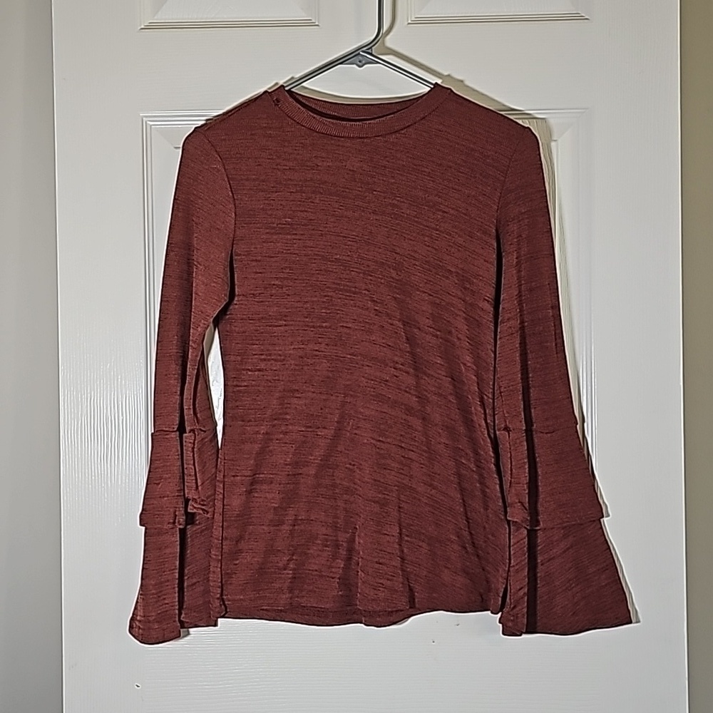 A Dip Of Darling Boutique Women’s Bohemian Rust Semi Sheer Bell Sleeve Blouse S